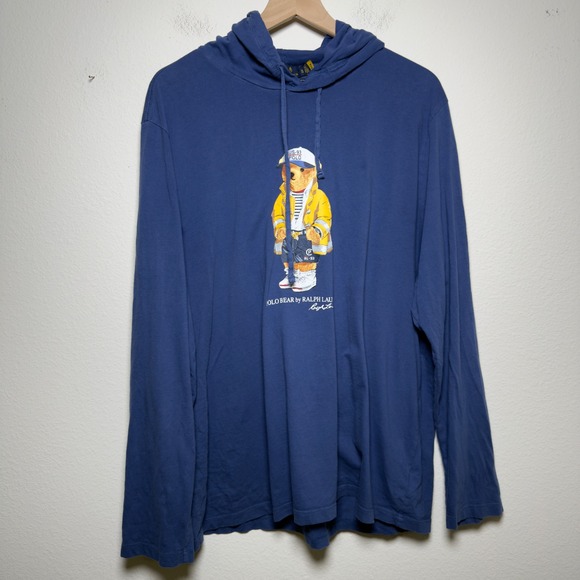 Polo Ralph Lauren Other - Polo Ralph Lauren Mens 100% Cotton Hoodie XXL Blue Polo Bear Graphic Hooded‎ Tee
